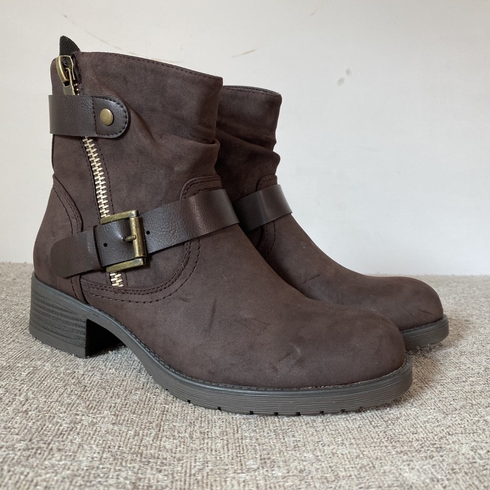 Dunes Womens Max Moto Faux Suede Ankle Boots Size 7.5‎ Buckle Edgy Baddie Brown